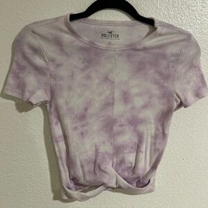 Hollister Women’s Small Purple & White Tie Dye Crop T Shirt W/ Crisscross Bottom
